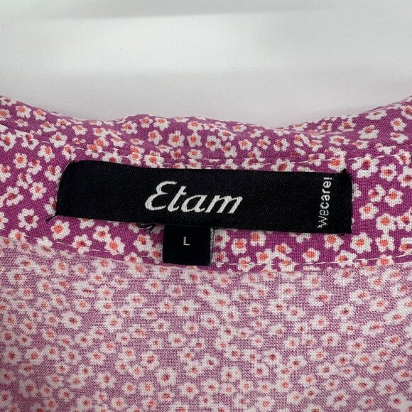 Etam Purple Orange Floral Button Front Cap Sleeve Blouse Women's Large - Picture 2 of 4